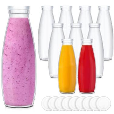 Imagem de Zubebe Garrafa de leite de vidro transparente de 500 ml com 48 tampas de substituição, pote de leite reutilizável, recipiente vintage para shake de café da manhã para chá de bebê, lembrancinhas de
