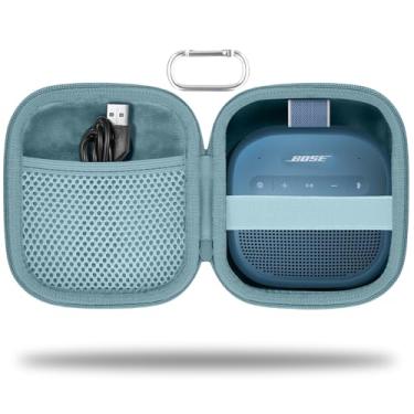 Imagem de co2CREA Capa de viagem rígida de substituição para alto-falante Bluetooth portátil Bose SoundLink Micro 2 com mosquetão (capa azul)