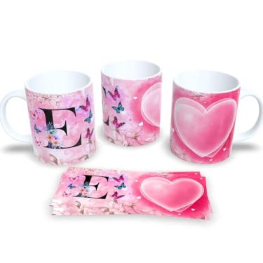 Imagem de Caneca de Porcelana Personalizada Alfabeto Letra Inicial com Borboleta (E)