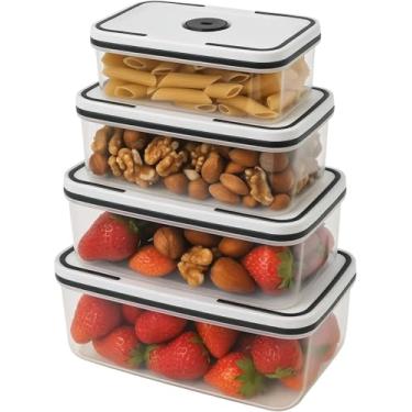 Imagem de Conjunto 4 Potes Herméticos Quadrados de Plástico com Tampa – Organizadores de Alimentos Transparentes, Livre de BPA, Empilháveis para Geladeira, Armário e Despensa