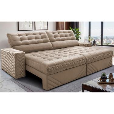 Imagem de Sofá Retrátil E Reclinável 2,30m Molas Ensacadas Max Spring. Velusoft Cama Inbox Bege
