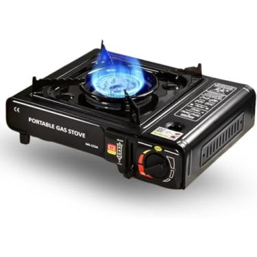 Imagem de Fogareiro Fogão a Gás Portátil com Ignição Eletrônica - Aço Esmaltado, Chama Regulável e Maleta - Ideal para Camping, Viagens e Uso Externo