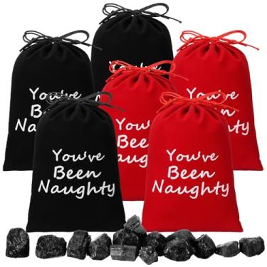 Imagem de Queekay Bolsa de pelúcia You've Been Naughty com caroço de carvão para presente de Natal para Papai Noel (vermelho e preto)
