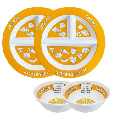 Imagem de Conjunto de 4 peças de pratos e tigelas bariátricas para controle de porções, automedição para perda de peso, bypass gástrico, lapband e diabetes – indispensáveis bariátricos com proteína/grãos