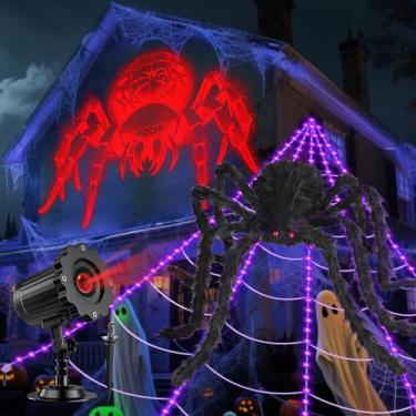 Imagem de Projetor de Halloween e conjunto de luzes de teia de aranha com aranha