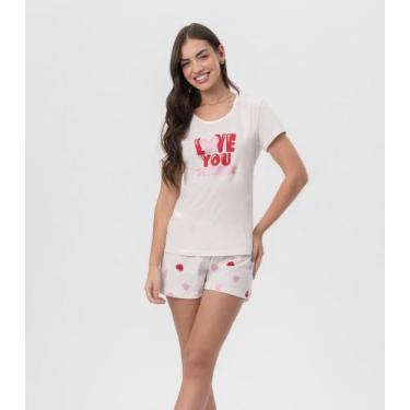 Imagem de Short Doll Feminino Corações Mensageira Da Paz Branco, GG, Branco