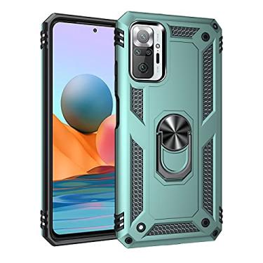 Imagem de SORAKA Capa para Xiaomi Redmi Note 10 Pro com suporte de anel capa armadura Redmi Note 10 Pro capa traseira de policarbonato rígido com placa de metal para suporte magnético de telefone carro verde