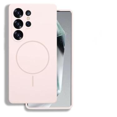 Imagem de HJZSZX Para Samsung S24Ultra Capa de silicone líquido capa protetora magnética sem fio de carregamento macio (para Samsung S24Ultra/rosa)