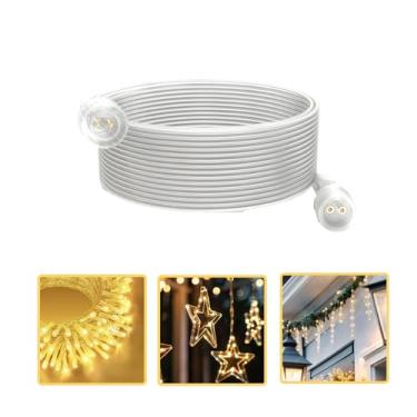 Imagem de cshare Cabos de extensão para decorações infláveis de corda de luzes, cabo de extensão externo de 2 pinos de 32,8 m à prova d'água para adaptador de energia Class2, painel solar, férias, transparente