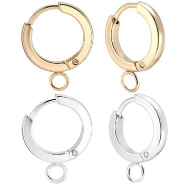 Imagem de Beebeecraft 1 caixa, 16 peças, 2 cores, redondo, alavanca, ganchos, brincos de argola banhados a ouro 24K e prata esterlina com laço de pino de aço inoxidável para fabricação de joias femininas, 13 x