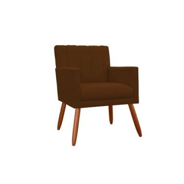 Imagem de Poltrona Decorativa Cecília Suede Marrom Pés Madeira Mz Decor - Mazzer
