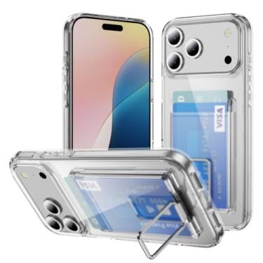 Imagem de LYJSMGZ Capa transparente para Iphone17pro Max/17/17Pro/17Air, compartimento para cartão com suporte oculto à prova de choque, proteção surround para câmera, proteção antiramarelamento, prata, 17