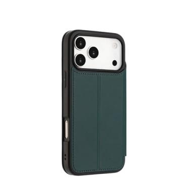 Imagem de LYJSMGZ Capa com compartimento para cartão para iPhone 17Pro Max/17/17Pro/17Air, capa de couro com fecho magnético com suporte oculto capa resistente ao desgaste, verde, 17