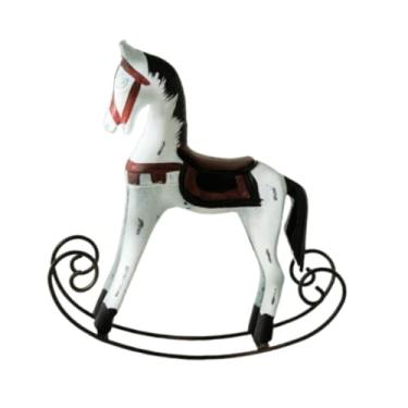 Imagem de KiBcsLic Estatueta de cavalo de madeira, estátua de cavalo de balanço, escultura animal para escritório, mesa de Natal, centro de mesa, aniversário, Halloween, Vermelho Branco