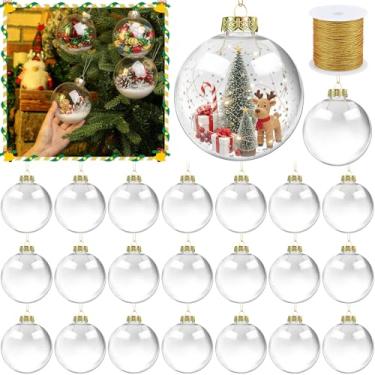 Imagem de Wettarn 20 peças de enfeites de Natal preenchíveis de plástico de 10 cm, bola de arco-íris transparente DIY com tampa e corda, enfeite de pendurar de Natal para festa, casamento, decoração de casa