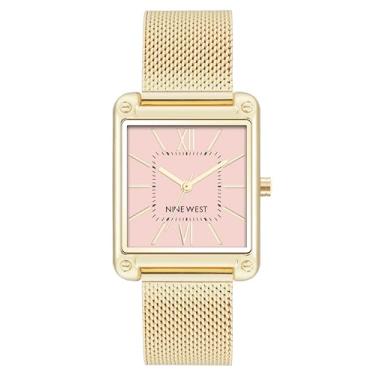 Imagem de Nine West Relógio feminino com pulseira de malha, Dourado
