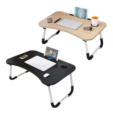 Imagem de Mesa Portátil para Notebook, Suporte para Tablet, com Porta-Copo, Dobrável, Preto e Bege
