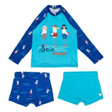Imagem de Kit 1 Blusa Proteção Uv + 2 Sungas Forradas Infantil Praia - Fofotinho