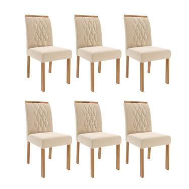 Imagem de Kit 6 Cadeiras para Sala de Jantar Estofadas Juliana Nude