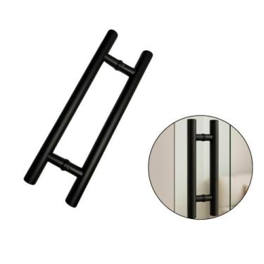 Imagem de Puxador Tubular Redondo Preto 45cm - Porta de Vidro Madeira 30cm Entre