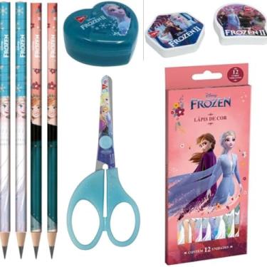 Imagem de Kit Escolar Infantil com Lapis, Borracha, Apontador, Lapis de Cor e Tesoura Personagem Fz