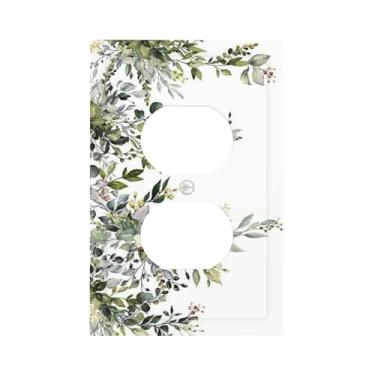 Imagem de Verde sálvia oliva folha de eucalipto 1 gangue receptáculo duplex placa de parede mola aquarela planta botânica folha flor selvagem tomada decorativa decorativa interruptor de luz placa frontal tomada