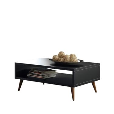 Imagem de Mesa de centro moderna preta com pernas de madeira ideal para sala de estar, decoração minimalista(Preto Fosco)