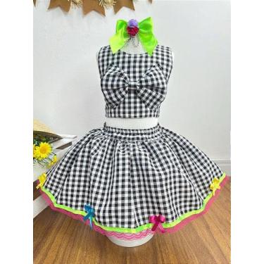 Imagem de Conjunto Meninas Junino Caipira Preto Xadrez Cropped Com Saia - Vestid