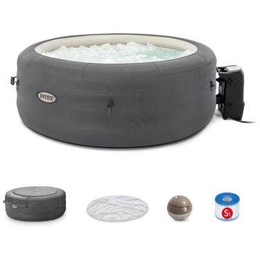 Imagem de Spa Inflável Hidromassagem para 4 Pessoas com Jatos Relaxantes e Capa, Intex, Cinza