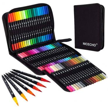 Imagem de Conjunto de Canetas Artisticas 60 Cores com Pontas Duplas para Adultos, Nicecho, Preta