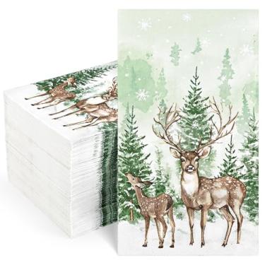Imagem de Homlouue Guardanapos de Natal descartáveis, guardanapos de papel de alce de árvore de Natal com 3 camadas, papel de guardanapo de feriado para festa de Natal, jantar de inverno, férias, guardanapo de