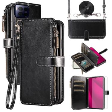 Imagem de Asuwish Capa de telefone para T-Mobile Revvl 7 Pro 5G capa com protetor de tela de vidro temperado e cordão com zíper carteira porta-cartão flip suporte celular Tmobile T Mobile Revel Tmo Revell Rebel