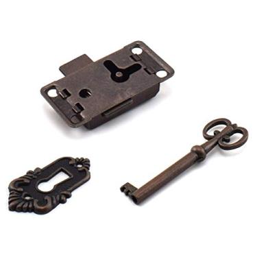 Imagem de SDTC Tech cadeado retrô para gaveta estilo vintage com trava de mola quadrada com chave e parafusos combinando para mesa de escritório/caixa de joias/caixa/cabeceira, Red Bronze