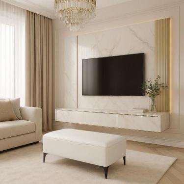 Imagem de Banqueta Vegas Puff Para Sala Quarto Closet material sintético Branco 