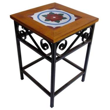 Imagem de Banco de Ferro e Madeira Rústico com Ladrilho Hidráulico Azulejo - Car