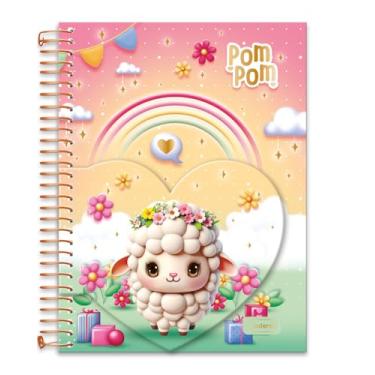 Imagem de Caderno Colegial Criativo Cadersil Estampa Coração Pom Pom – 80 Folhas – Capa Dura com Hot Stamping Dourado – Acompanha Adesivos e Folhas Decoradas – Ideal para Anotações Criativas e Personalizadas