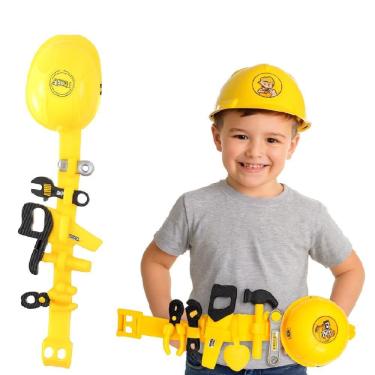 Imagem de Kit De Ferramentas Infantil Cinto Capacete Brinquedo Com Acessórios Chaves Alicate Completo