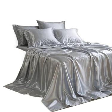 Imagem de Jogo De Cama Cetim Charmousse Fresquinho Brilhosso Casal Queen King 04 Peças Luxo com Elástico(PRATA,KING)