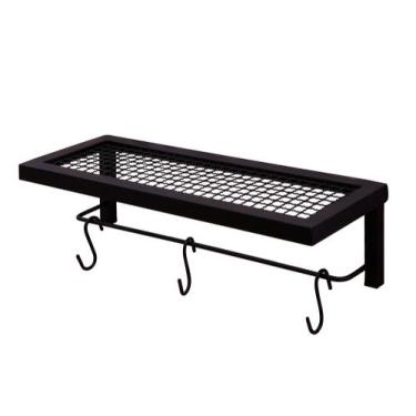 Imagem de Prateleira Industrial Cozinha Suspensa Preta Parede Tela e Ganchos - A