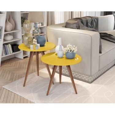 Imagem de Kit mesa de apoio e mesa lateral cor amarelo - DULLAR Móveis