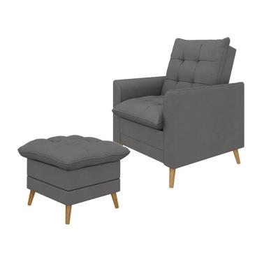 Imagem de Poltrona Decorativa York c/ Puff em Veludo e Fibras de Silicone Just Time