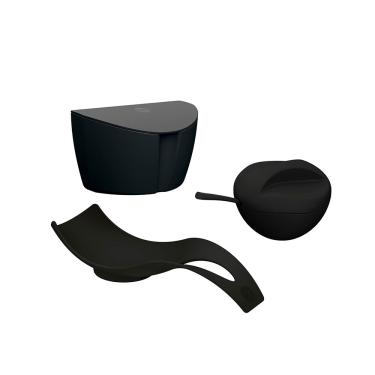 Imagem de Açucareiro Saleiro 500ml e Apoio de Colher Preto 3un