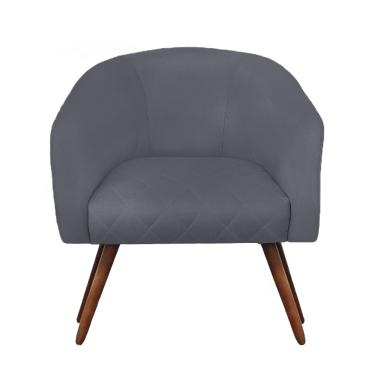 Imagem de Poltrona Bianca com Tressê Suede Cinza Pés Palito Castanho - D'Rossi