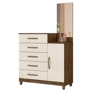 Imagem de Cômoda Sapateira Lisboa 5 Gavetas Castanho Wood Off White Com Espelho Moval Castanho Wood Off White