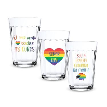 Imagem de 3 Copos Vidro Americanos Personalizados Bandeira Lgbtqia+