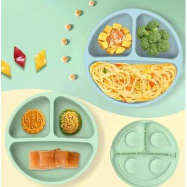 Imagem de Kit Alimentação Bebê 6 Peças, Prato com Ventosa, Tigela, Talheres, Babador e Copo em Silicone, Verde, Livre de BPA, para Crianças Acima de 3 Meses