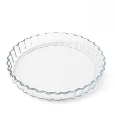 Imagem de Travessa Redonda de Vidro Borossilicato, 23 cm, 1,3L, Bordas Onduladas, para Tortas e Sobremesas