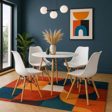 Imagem de Conjunto Sala de Jantar Mesa Redonda Chanfrada 110Cm Com 4 Cadeiras Sa