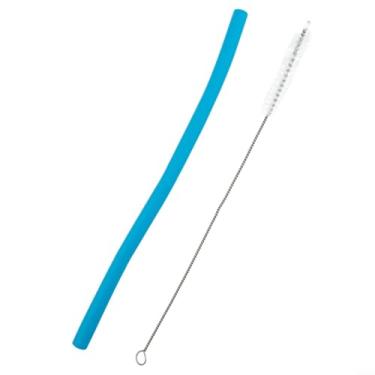 Imagem de Canudos de silicone, canudos reutilizáveis, canudos de viagem dobráveis, canudos portáteis com caixa para suco, coquetel, canudos de silicone de café e escova de limpeza_Azul