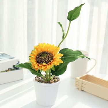 Imagem de Vaso de girassol artificial com simulação de plantas de plástico para decoração de casa para sala de estar, escritório, festa de casamento, restaurante, quintal, loja, decoração interna e externa, 30